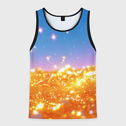 Майка-безрукавка мужская Золотые шарики на голубом фоне, цвет: 3D-черный