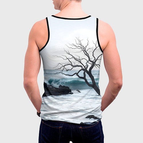 Мужская майка без рукавов Дерево в море / 3D-Черный – фото 4
