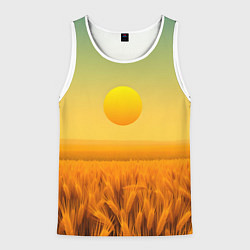 Майка-безрукавка мужская Закат над пшеничным полем, цвет: 3D-белый