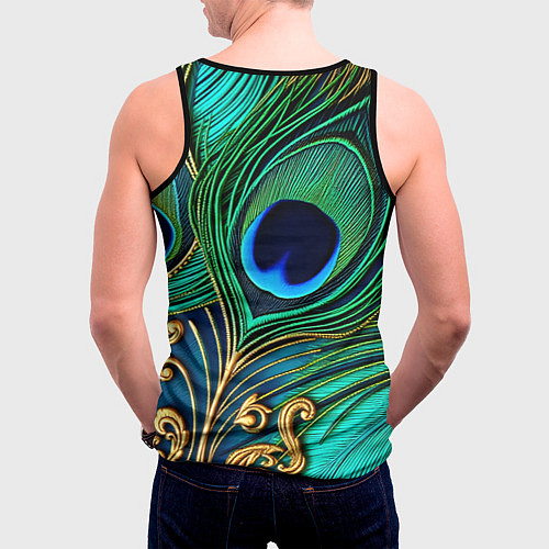Мужская майка без рукавов Зеленые перья павлина / 3D-Черный – фото 4