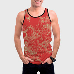 Майка-безрукавка мужская Золотые драконы на красном, цвет: 3D-черный — фото 2