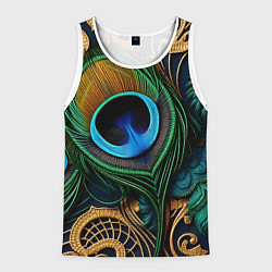 Майка-безрукавка мужская Узоры и перья павлина, цвет: 3D-белый