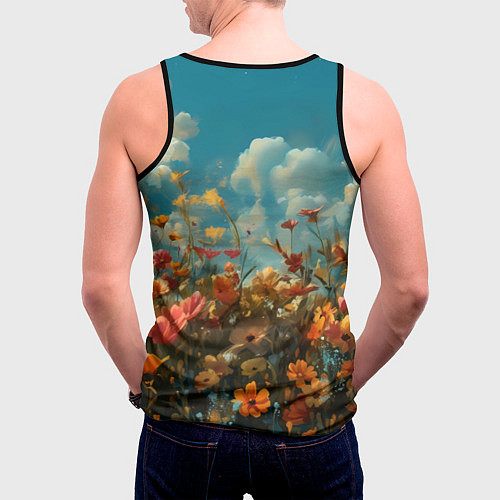 Мужская майка без рукавов Лисица в цветочном поле / 3D-Черный – фото 4