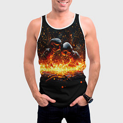 Майка-безрукавка мужская Кикбоксеркие перчатки в огне, цвет: 3D-белый — фото 2