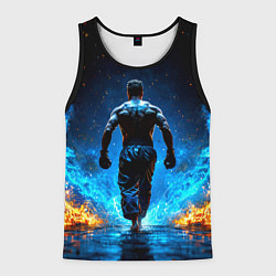 Майка-безрукавка мужская Боец крав-мага в синем пламени, цвет: 3D-черный