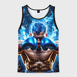 Майка-безрукавка мужская Боксер в синем пламени, цвет: 3D-черный