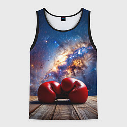 Майка-безрукавка мужская Боксерские перчатки в космосе, цвет: 3D-черный