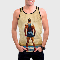 Майка-безрукавка мужская Греко-римский борец на бежевом, цвет: 3D-черный — фото 2