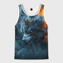 Майка-безрукавка мужская Волк в короне в огне, цвет: 3D-белый