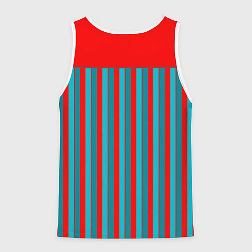 Мужская майка без рукавов Красно синий комбинированный узор с полосами / 3D-Белый – фото 2
