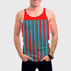 Майка-безрукавка мужская Красно синий комбинированный узор с полосами, цвет: 3D-белый — фото 2