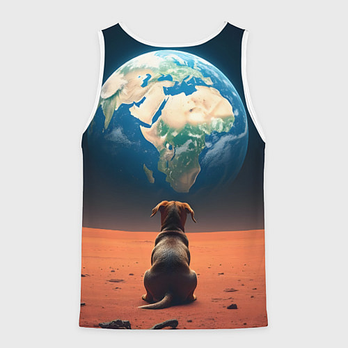 Мужская майка без рукавов Собачка и планета / 3D-Белый – фото 2