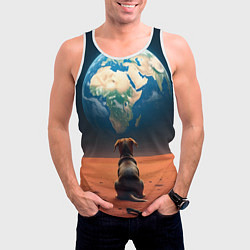 Майка-безрукавка мужская Собачка и планета, цвет: 3D-белый — фото 2