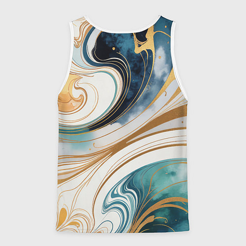 Мужская майка без рукавов Аквамарин и оранж узор с завитками / 3D-Белый – фото 2