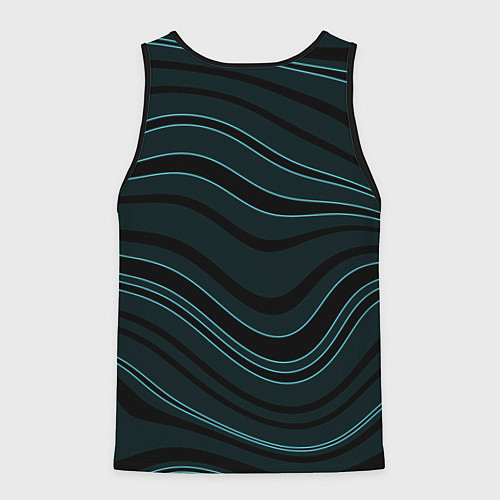 Мужская майка без рукавов Тёмный синий волнистые полосы / 3D-Черный – фото 2