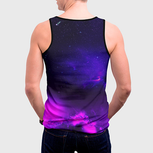 Мужская майка без рукавов Космонавт в неоновых облаках / 3D-Черный – фото 4