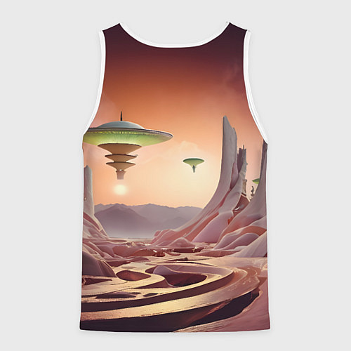Мужская майка без рукавов Фантастический инопланетный город / 3D-Белый – фото 2