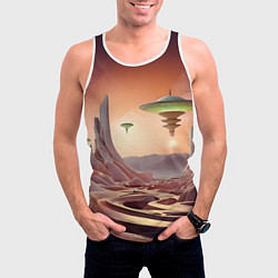Майка-безрукавка мужская Фантастический инопланетный город, цвет: 3D-белый — фото 2