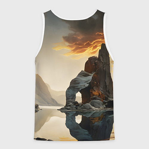 Мужская майка без рукавов Горное озеро со скалами / 3D-Белый – фото 2
