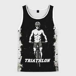 Майка-безрукавка мужская Триатлонист на черно-белом, цвет: 3D-белый