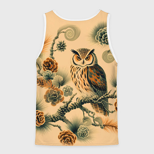 Мужская майка без рукавов Сова на ветке сосны / 3D-Белый – фото 2
