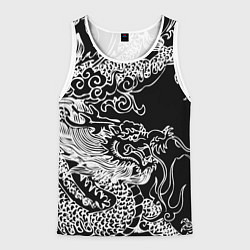 Мужская майка без рукавов Белый дракон на черном