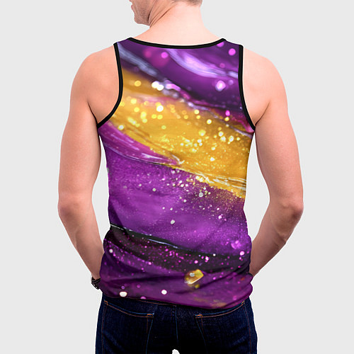 Мужская майка без рукавов Фиолетовая текстура с желтой полосой / 3D-Черный – фото 4