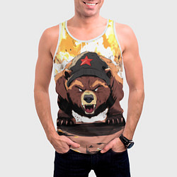 Майка-безрукавка мужская Злой русский медведь с пилоткой на голове, цвет: 3D-белый — фото 2