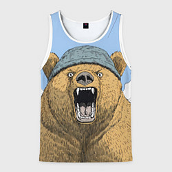 Майка-безрукавка мужская Злой орущий медведь, цвет: 3D-белый