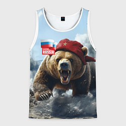 Майка-безрукавка мужская Русский медведь со звездой на голове, цвет: 3D-белый