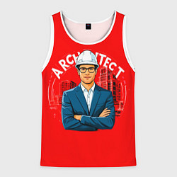 Майка-безрукавка мужская Архитектор на красном, цвет: 3D-белый