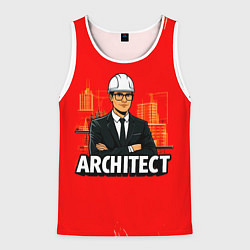 Майка-безрукавка мужская Architect на красном, цвет: 3D-белый