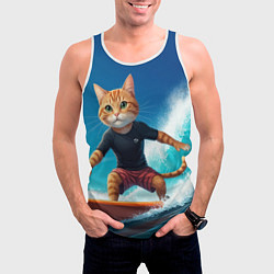 Майка-безрукавка мужская Кот серфер на волне, цвет: 3D-белый — фото 2