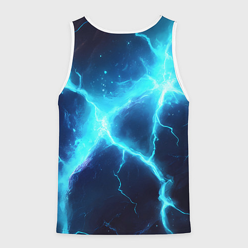 Мужская майка без рукавов Россия герб на синих молниях / 3D-Белый – фото 2
