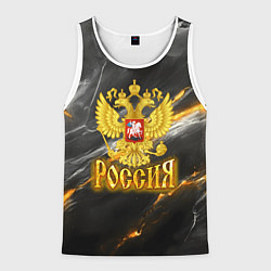 Майка-безрукавка мужская Россия черно-желтый фон, цвет: 3D-белый
