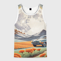 Майка-безрукавка мужская Луна и автомобиль, цвет: 3D-белый