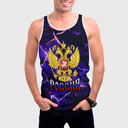 Майка-безрукавка мужская Триколор - герб России, цвет: 3D-белый — фото 2