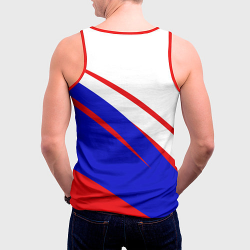 Мужская майка без рукавов Герб на фоне цветов флага бело-сине-красный / 3D-Красный – фото 4