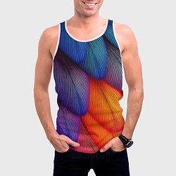 Майка-безрукавка мужская Радужные перья попугая, цвет: 3D-белый — фото 2