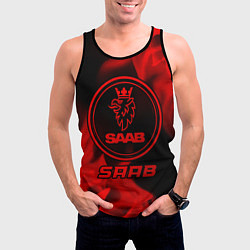 Майка-безрукавка мужская Saab - red gradient, цвет: 3D-черный — фото 2