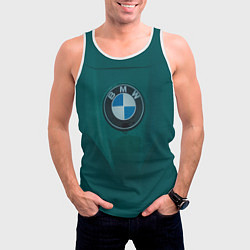 Майка-безрукавка мужская Логотип BMW на зелёном фоне, цвет: 3D-белый — фото 2