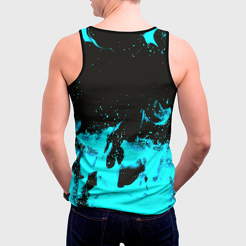 Мужская майка без рукавов Monster energy голубой огонь / 3D-Черный – фото 4