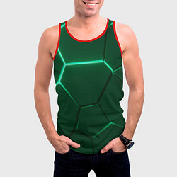 Майка-безрукавка мужская Зеленые плиты с неоном, цвет: 3D-красный — фото 2