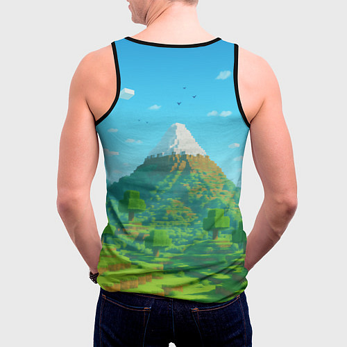 Мужская майка без рукавов Пейзаж Minecraft с горой со снежной шапкой / 3D-Черный – фото 4