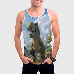Майка-безрукавка мужская Тираннозавр - Minecraft, цвет: 3D-белый — фото 2