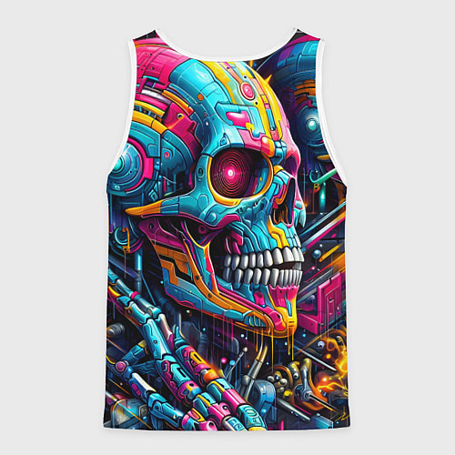 Мужская майка без рукавов Cyber skull - pattern / 3D-Белый – фото 2