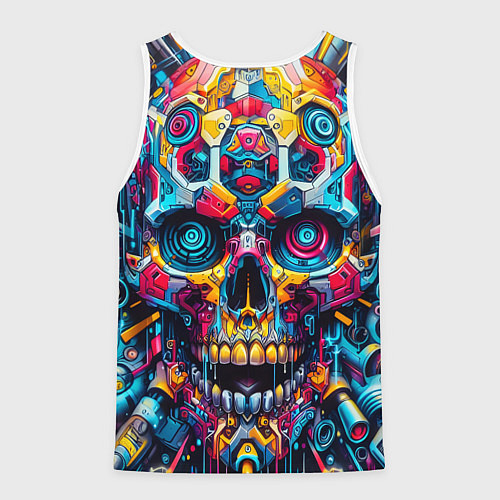 Мужская майка без рукавов Кибер череп - нейроарт паттерн / 3D-Белый – фото 2
