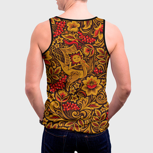Мужская майка без рукавов Летучий корабль в стиле хохломской росписи / 3D-Черный – фото 4