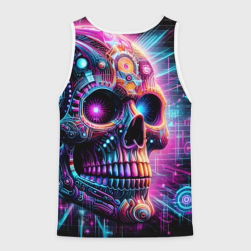 Мужская майка без рукавов Neon cyber skull / 3D-Белый – фото 2