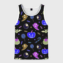 Майка-безрукавка мужская Halloween blue black pumpkin, цвет: 3D-белый